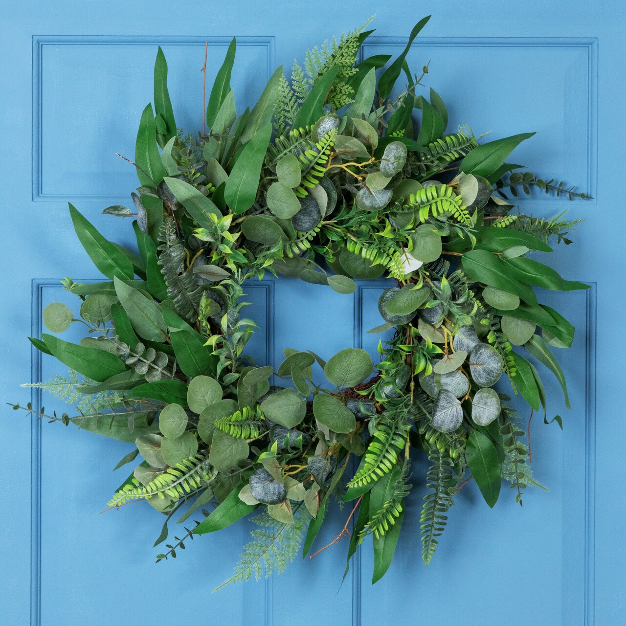 Northlight Eucalyptus and Fern Mixed Foliage Artificial Spring Wreath - 24"
